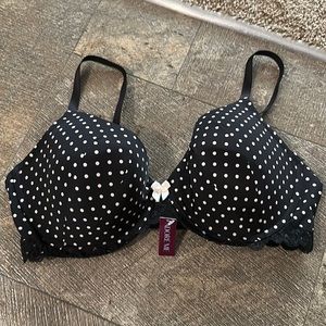 NWT black and white polka dot adore me bra 38D